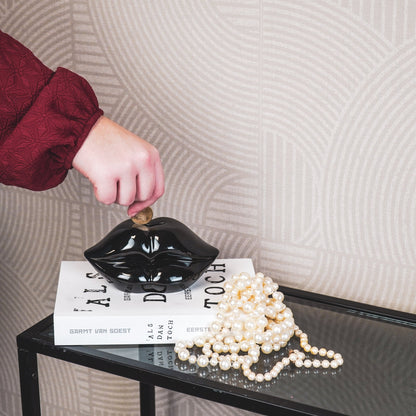 Housevitamin Ornament- Spaarpot - Lip - Keramiek - Zwart - 15x8x8cm - Home & Garden > Decor