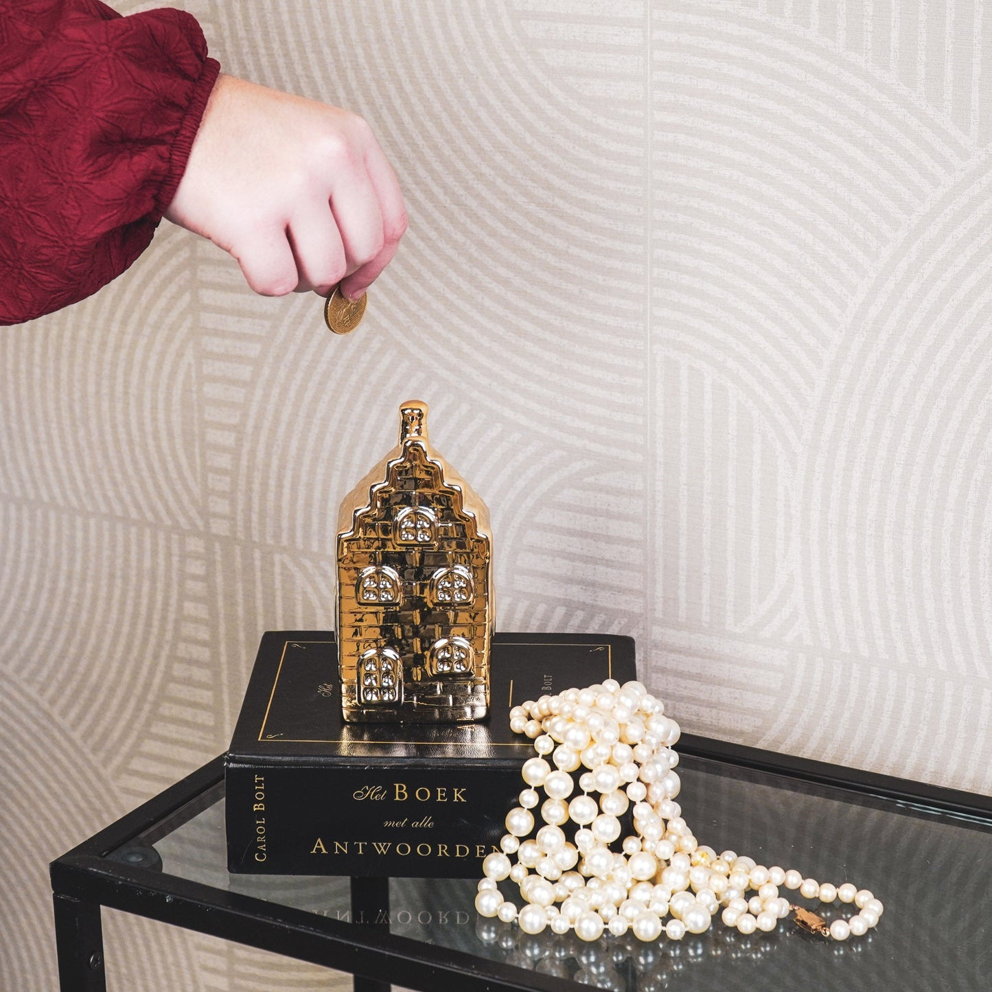 Housevitamin Ornament- Spaarpot - Huis - Keramiek - Goud - 7x7x13cm - Home & Garden > Decor