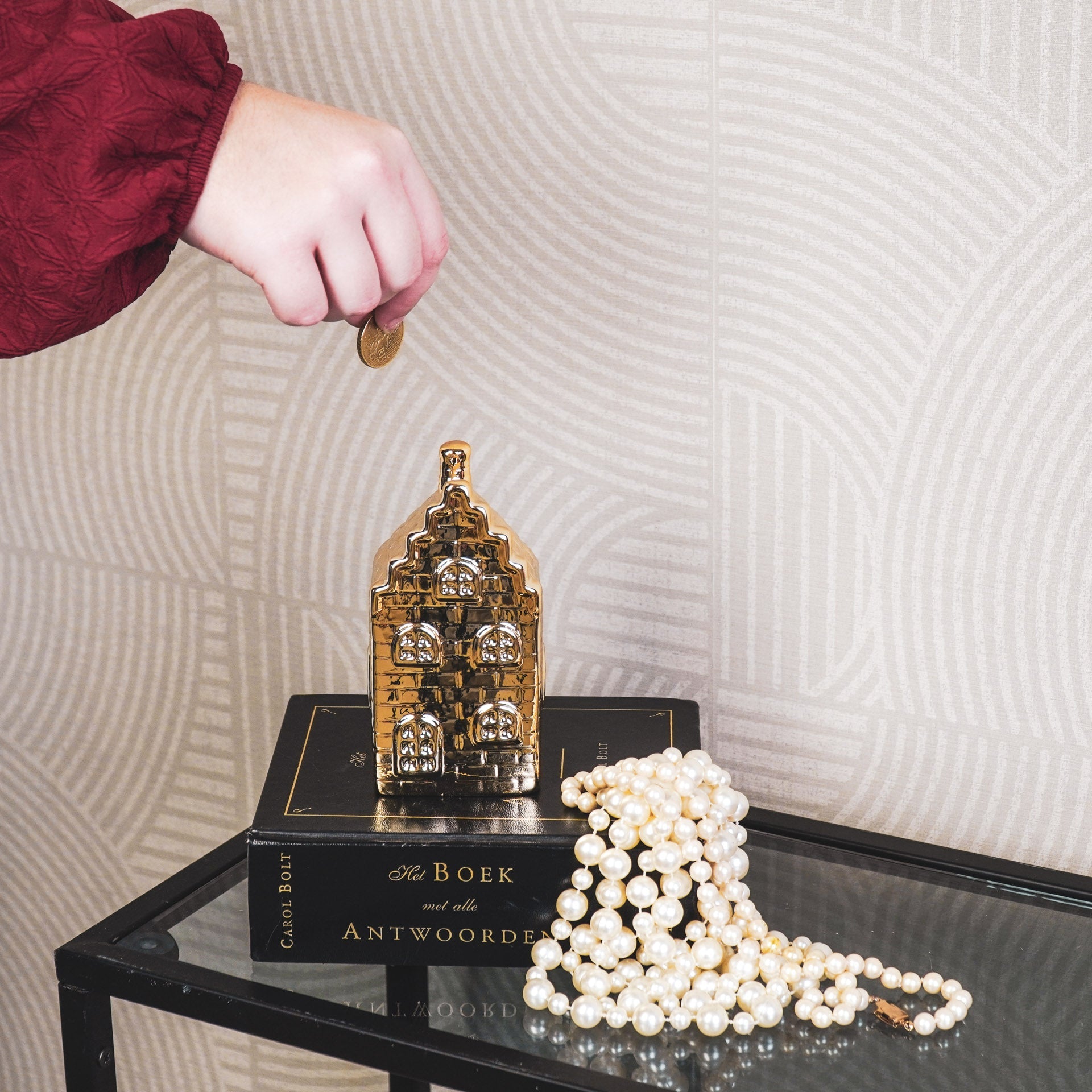 Housevitamin Ornament- Spaarpot - Huis - Keramiek - Goud - 7x7x13cm - Home & Garden > Decor