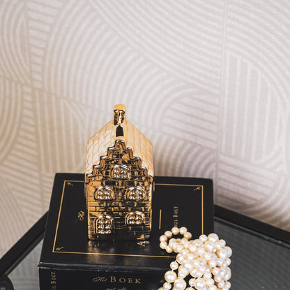 Housevitamin Ornament- Spaarpot - Huis - Keramiek - Goud - 7x7x13cm - Home & Garden > Decor