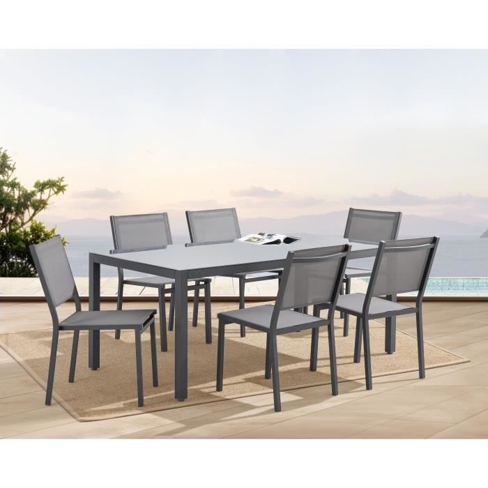 Garden set: table 160 cm + 6 chairs - Aluminum structure - Anthracite gray