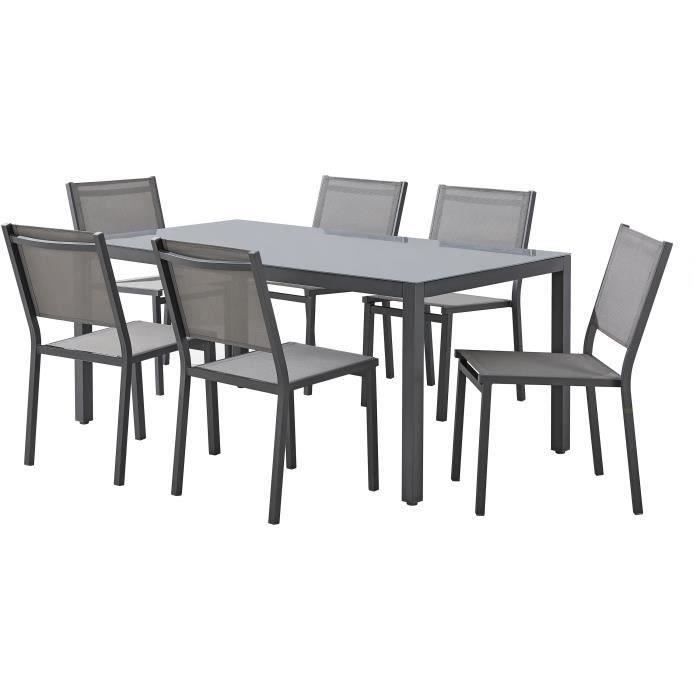 Garden set: table 160 cm + 6 chairs - Aluminum structure - Anthracite gray