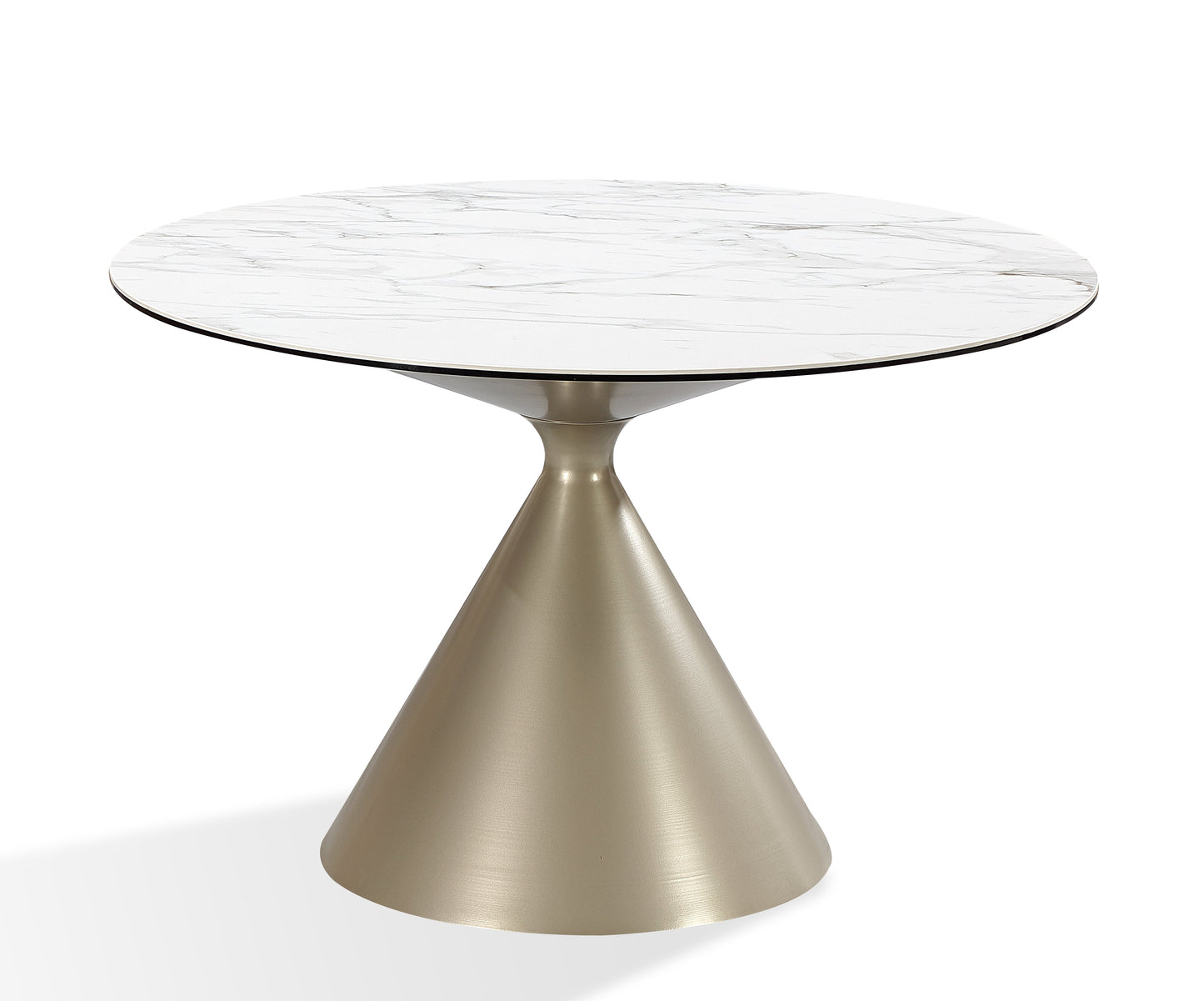 Modus Furniture International Winston stenen blad metalen onderstel ronde eettafel in haver melk en champagne. -