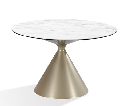 Modus Furniture International Winston stenen blad metalen onderstel ronde eettafel in haver melk en champagne. -