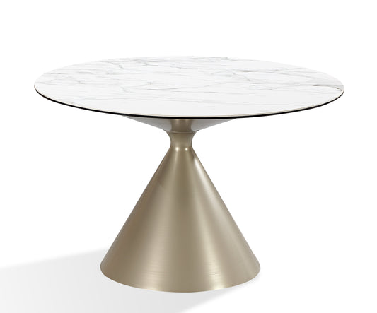 Modus Furniture International Winston stenen blad metalen onderstel ronde eettafel in haver melk en champagne. -