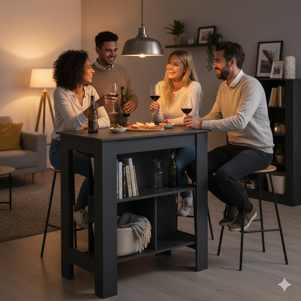 Bartafel - ATLANTA - 4 personen - 92 x 106 x 68 cm - Donker leisteen / Antraciet