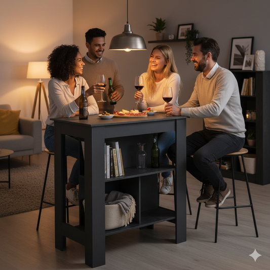 Bartafel - ATLANTA - 4 personen - 92 x 106 x 68 cm - Donker leisteen / Antraciet