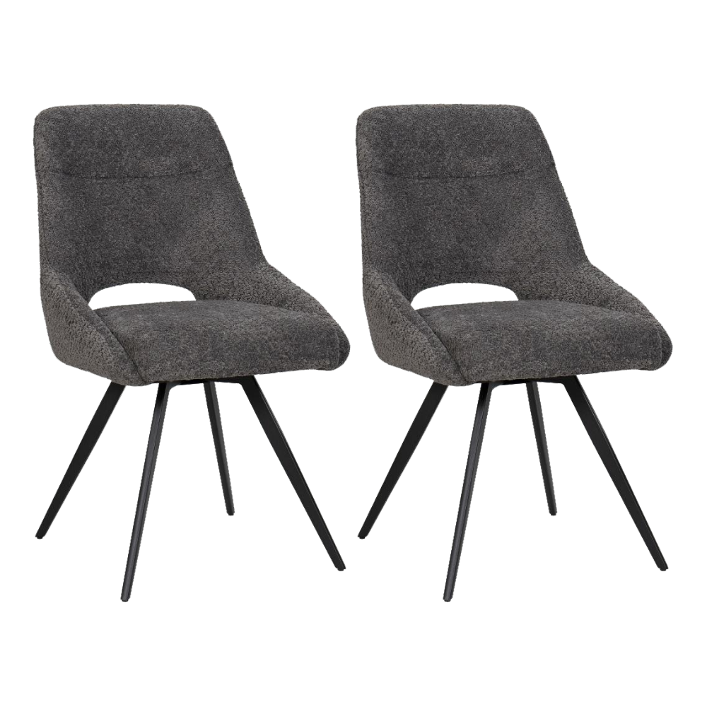 BukkitBow – Eetkamerstoel / Keukenstoel - Geschikt als Make-up Stoel - Chenille Stof & Metalen Onderstel Donker Grijs 2 Donker Grijs 2 Eetkamerstoel BukkitBow