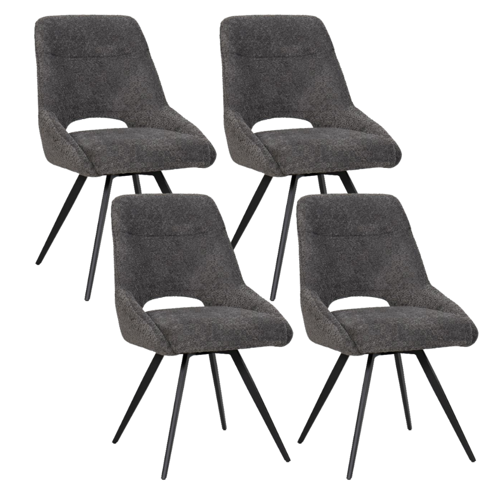 BukkitBow – Eetkamerstoel / Keukenstoel - Geschikt als Make-up Stoel - Chenille Stof & Metalen Onderstel Donker Grijs 4 Donker Grijs 4 Eetkamerstoel BukkitBow