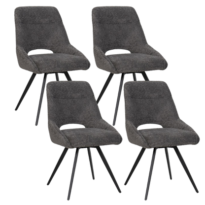 BukkitBow – Eetkamerstoel / Keukenstoel - Geschikt als Make-up Stoel - Chenille Stof & Metalen Onderstel Donker Grijs 4 Donker Grijs 4 Eetkamerstoel BukkitBow