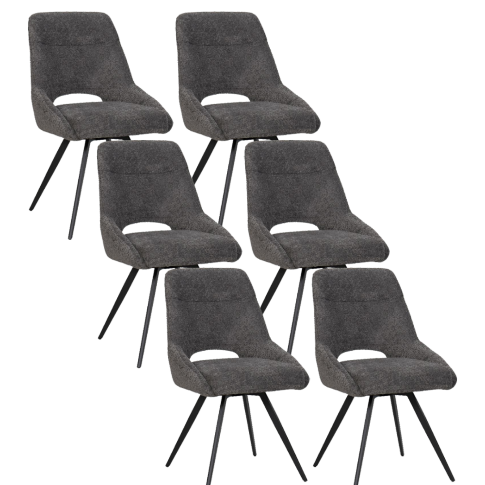 BukkitBow – Eetkamerstoel / Keukenstoel - Geschikt als Make-up Stoel - Chenille Stof & Metalen Onderstel Donker Grijs 6 Donker Grijs 6 Eetkamerstoel BukkitBow