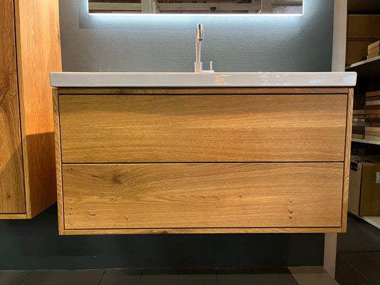 Badkamermeubel Silence 100 Cm In Eiken Of Noten Met Twee Lades Badkamermeubel DroomHout