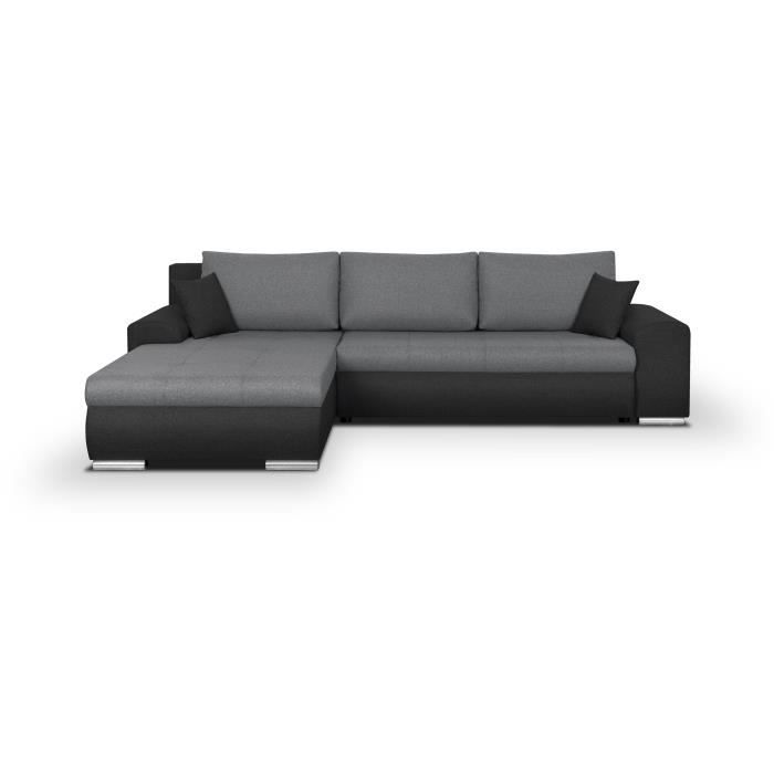 Converteerbare en omkeerbare hoekbank 5 plaatsen Indisch - lichtgrijs en antracietstof - Daza-living
