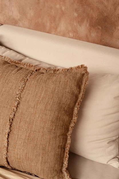 De Sahara kussenhoes met franje - naturel bruin - 50x50