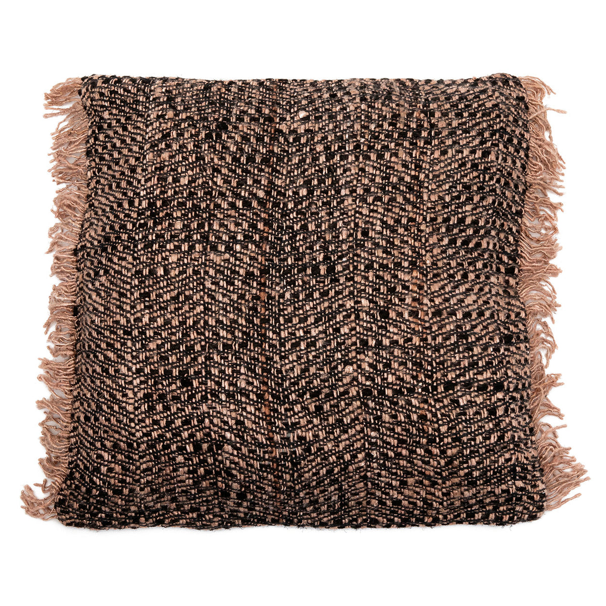 De Oh My Gee kussenhoes Zwart Koper, 60x60 cm, gevlochten textuur met koperfranje