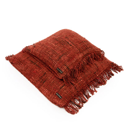 De Oh My Gee kussenhoes kersenrood, geweven textuur met franjes, 40x40 cm, Bazar Bizar