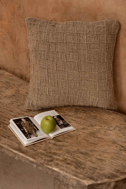 De linnen Damier kussenhoes - naturel