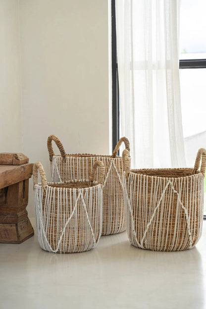 Bazar Bizar De Rechte Gestikte Macramé Mand - M - Home & Garden > Decor > Baskets