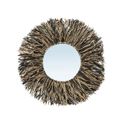 Bazar Bizar De Raffia Fringe Spiegel - Naturel Zwart - S - Home & Garden > Decor > Mirrors