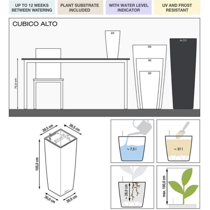 LECHUZA LECHUZA Bloembak Cubico Alto 40 ALL-IN-ONE Briljant Taupe -