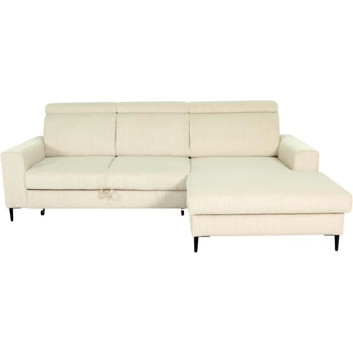 NIZZA Hoekbank met 4 zitplaatsen  - Beige ribfluweel - Opbergruimte - 250 x 166 x 92/104 cm - Daza-living