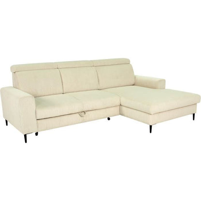 NIZZA Hoekbank met 4 zitplaatsen  - Beige ribfluweel - Opbergruimte - 250 x 166 x 92/104 cm - Daza-living