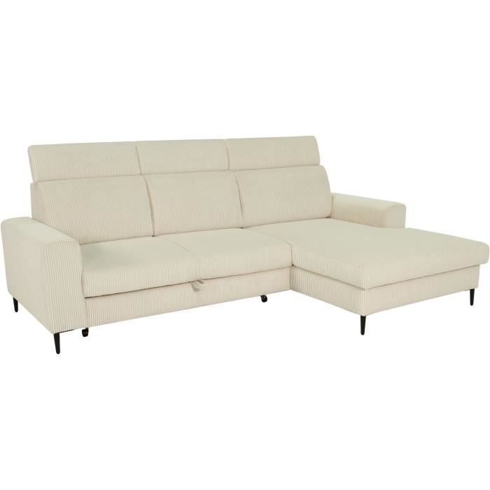 NIZZA Hoekbank met 4 zitplaatsen  - Beige ribfluweel - Opbergruimte - 250 x 166 x 92/104 cm - Daza-living