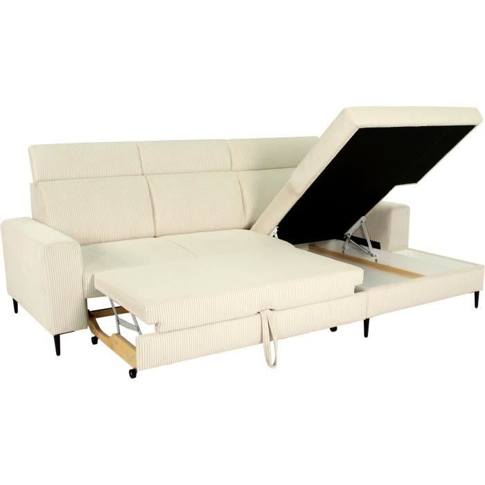 NIZZA Hoekbank met 4 zitplaatsen  - Beige ribfluweel - Opbergruimte - 250 x 166 x 92/104 cm - Daza-living