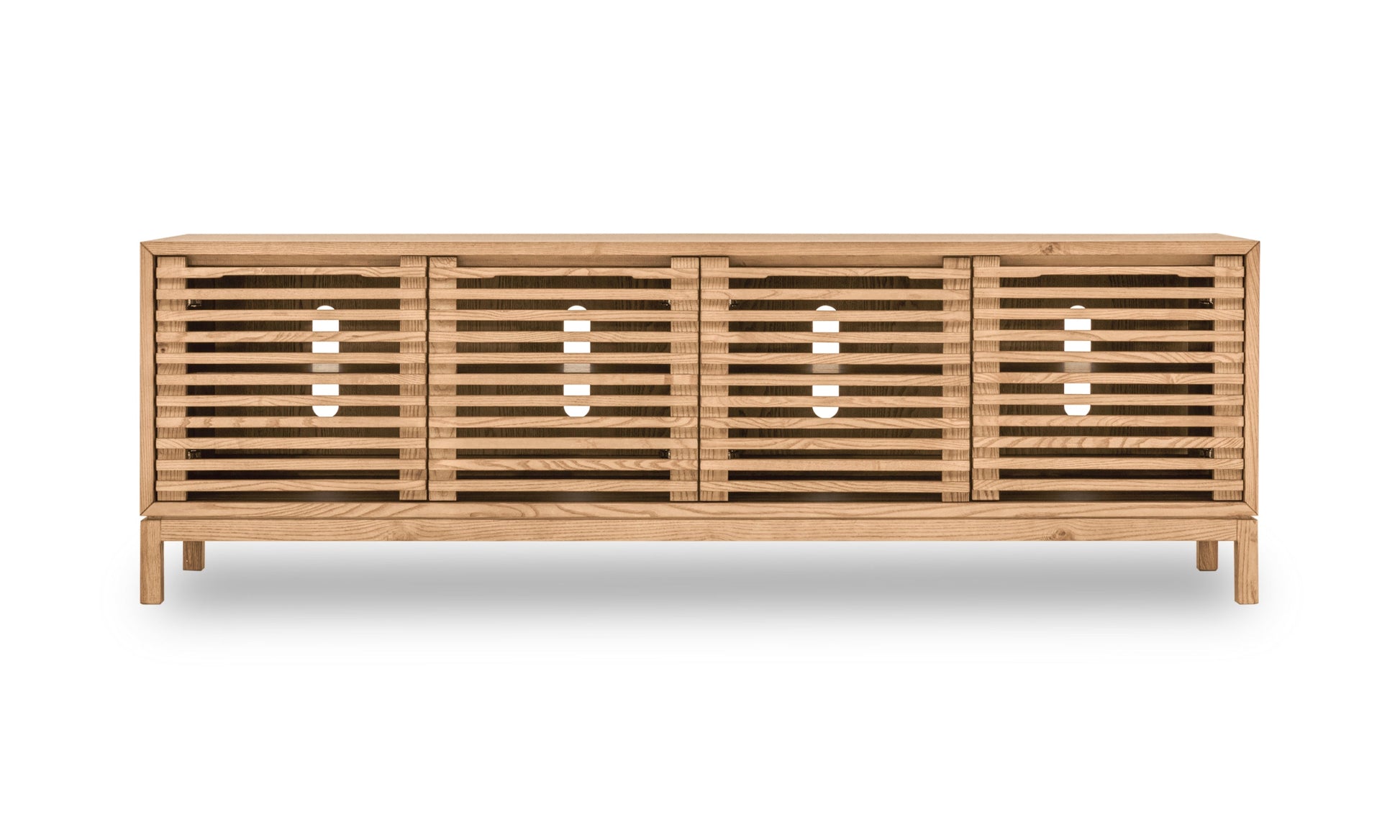 Modus Furniture International Tanner Vierdeurs mediameubel van essenhout in vlasgeel. -