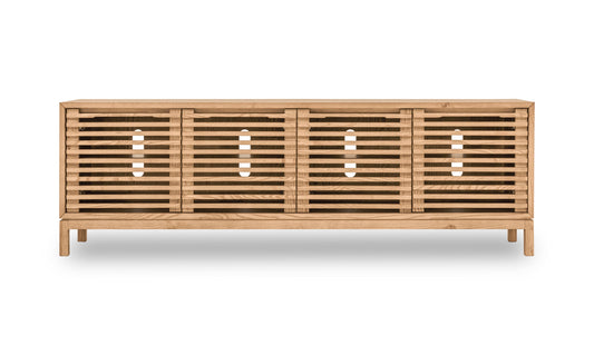 Modus Furniture International Tanner Vierdeurs mediameubel van essenhout in vlasgeel. -