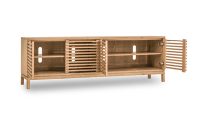 Modus Furniture International Tanner Vierdeurs mediameubel van essenhout in vlasgeel. -