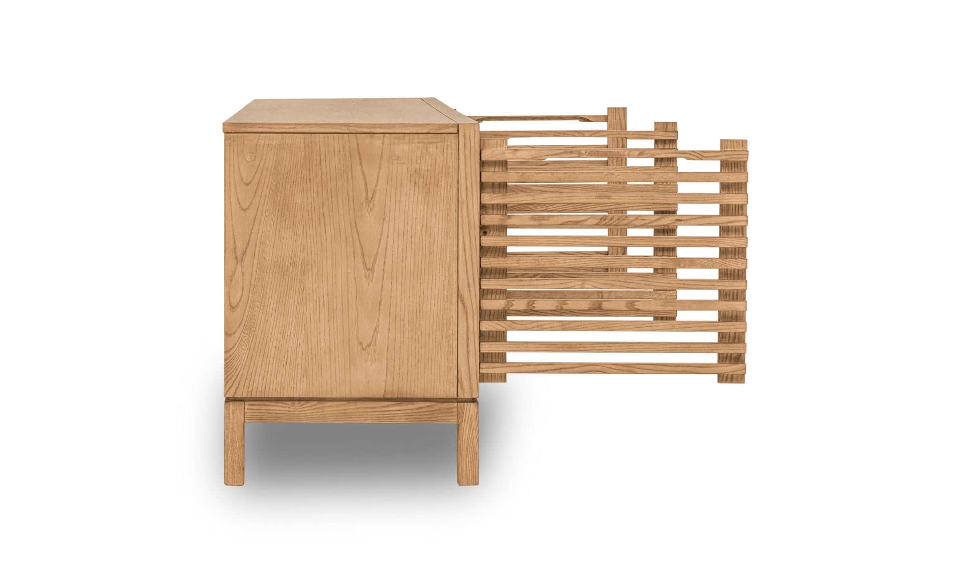 Modus Furniture International Tanner Vierdeurs mediameubel van essenhout in vlasgeel. -