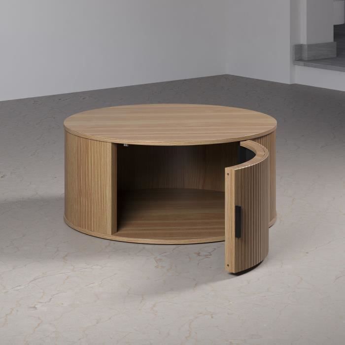 Round Coffee Table - MDF - Oak - Essential - Diameter 80 cm Height 36 cm - RONIN