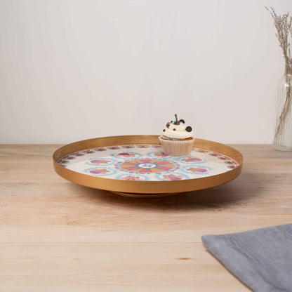 Rond geëmailleerd metalen dienblad – decoratieve serveerschaal voor thuis en in de keuken