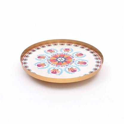 Rond geëmailleerd metalen dienblad – decoratieve serveerschaal voor thuis en in de keuken