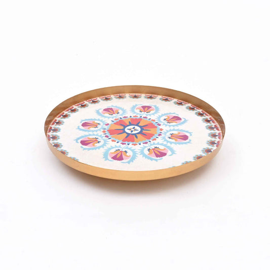 Rond geëmailleerd metalen dienblad – decoratieve serveerschaal voor thuis en in de keuken