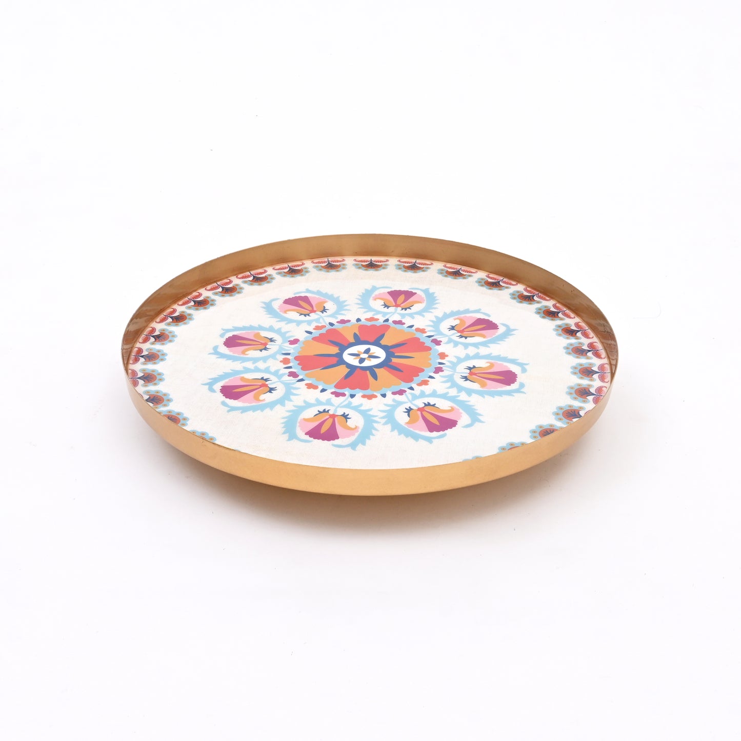 Rond geëmailleerd metalen dienblad – decoratieve serveerschaal voor thuis en in de keuken