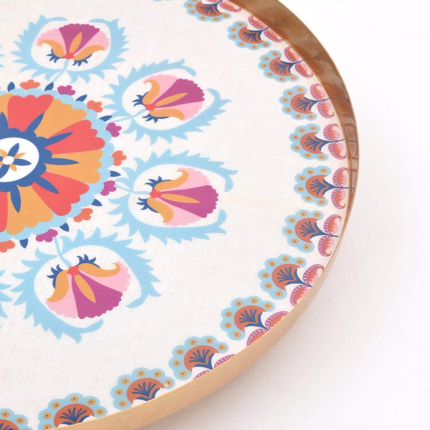 Rond geëmailleerd metalen dienblad – decoratieve serveerschaal voor thuis en in de keuken