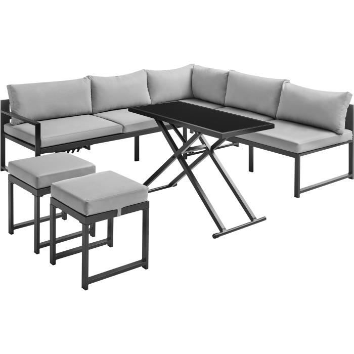 Garden furniture with aluminum frame and cushions - 7 persons - Hipu - Gray