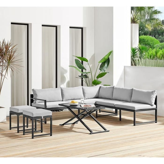 Garden furniture with aluminum frame and cushions - 7 persons - Hipu - Gray