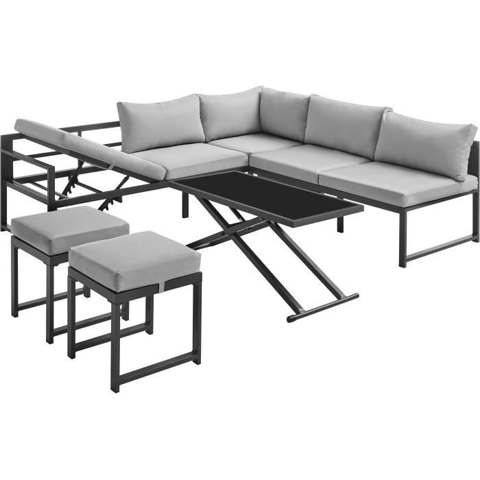Garden furniture with aluminum frame and cushions - 7 persons - Hipu - Gray