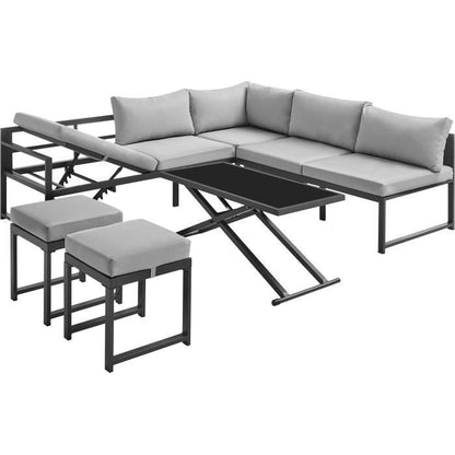 Garden furniture with aluminum frame and cushions - 7 persons - Hipu - Gray
