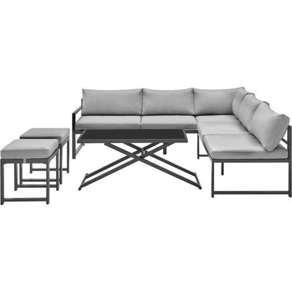 Garden furniture with aluminum frame and cushions - 7 persons - Hipu - Gray