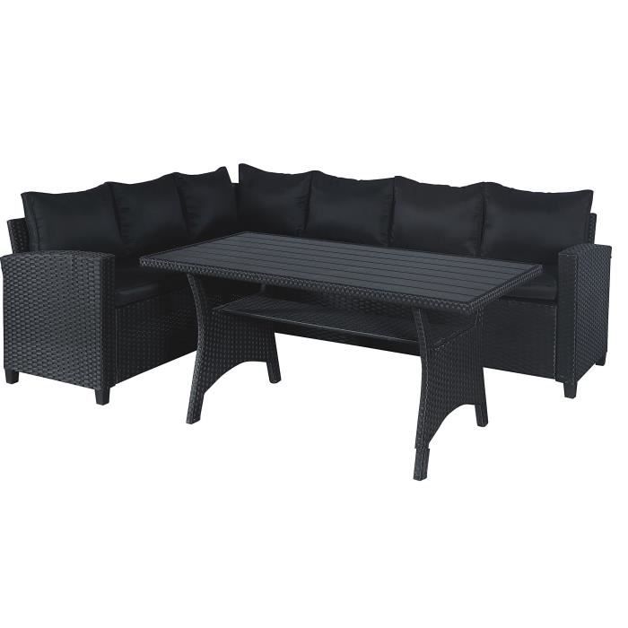 KAPAS garden furniture - 5 persons - Steel and woven resin - Black