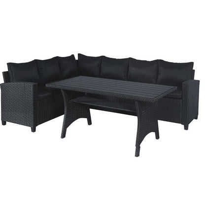 KAPAS garden furniture - 5 persons - Steel and woven resin - Black
