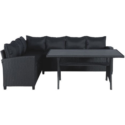 KAPAS garden furniture - 5 persons - Steel and woven resin - Black