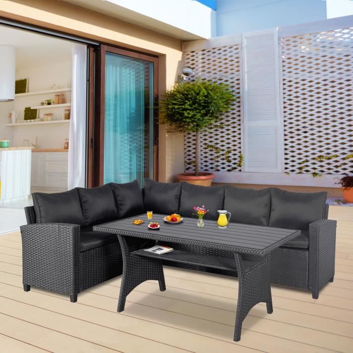 KAPAS garden furniture - 5 persons - Steel and woven resin - Black