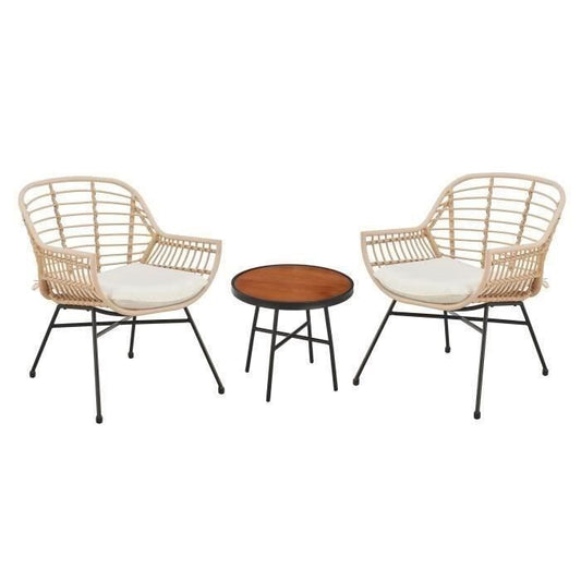 SUMATRA garden furniture: coffee table + 2 armchairs - Ecru woven resin