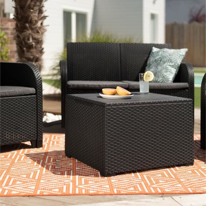 ALLIBERT by KETER - SanRemo Storage furniture for 4 people - coffee table, cushion storage - imitation woven rattan - graphite