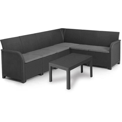 ALLIBERT door KETER - SanRemo 6-seater corner sofa in woven rattan imitation with coffee table - graphite gray